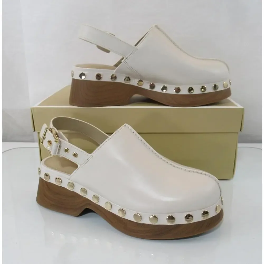 Michael Kors Size 7 Esra Clog Mule Studded Slingback Strap Buckle Cream Leather